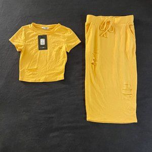 Fashion Nova Casual Lover Crop Top and Skirt Set Yellow Size XS
